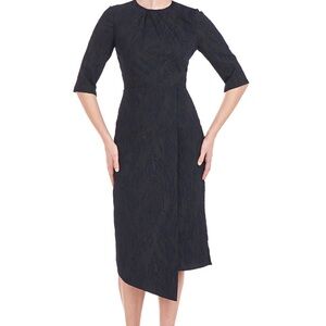 Kay Unger GLORIA MIDI DRESS Long Sleeve Dress Midnight New